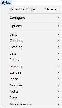 styles drop-down menu