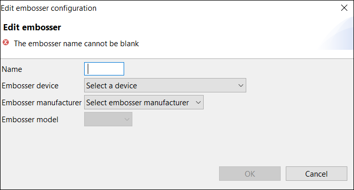 Edit embosser configuration window