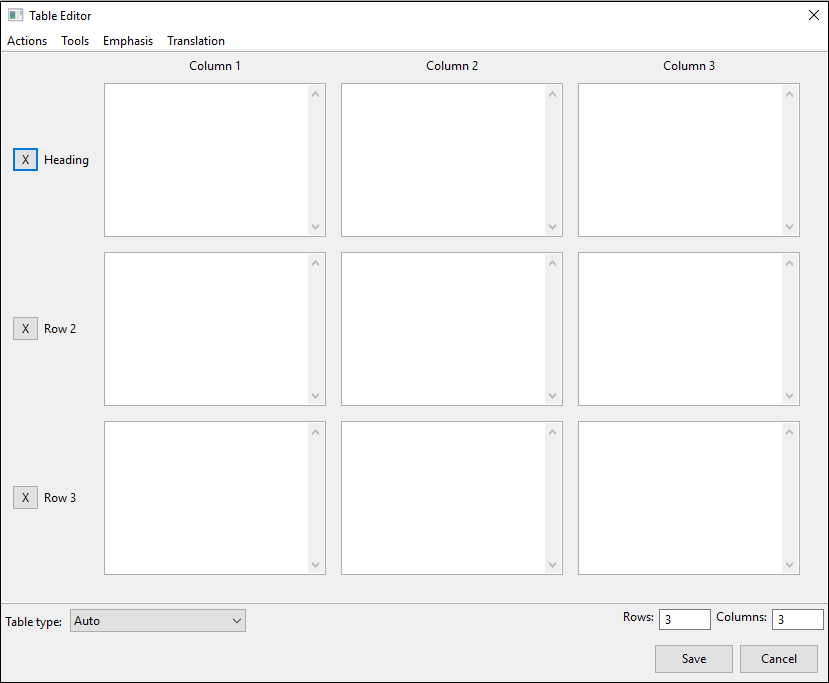 table editor window