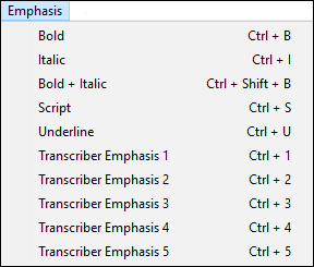 emphasis window with type list